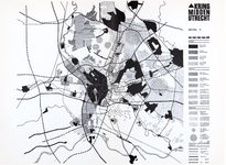 831468 Thematische kaart met een schets van de inrichting van de ruimte in midden-Utrecht volgens Model C in het ...